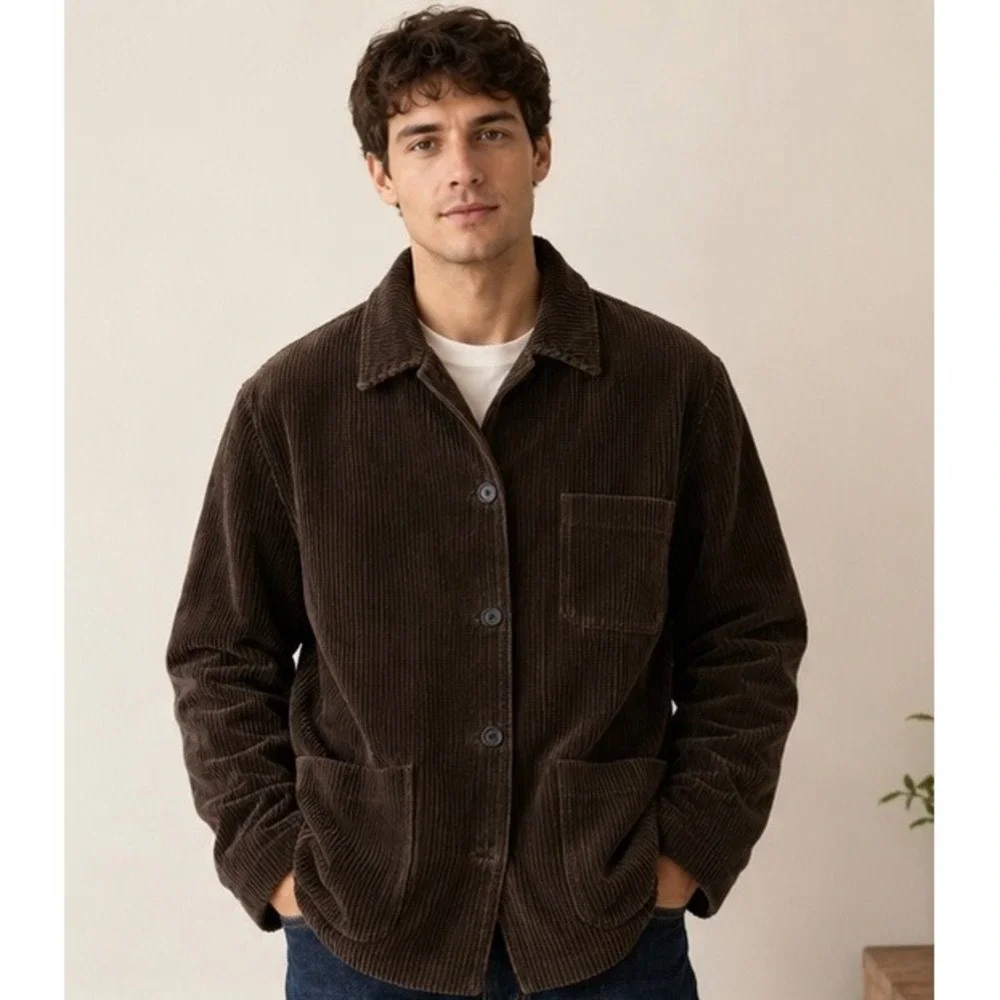 J.Crew Mens‎ Small Brown Wale Corduroy Chore Jacket Utility Workwear Sports coat
